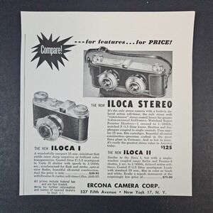 1951‎ Ercona Camera Corporation Iloca I II Stereo Vintage Print Ad New York